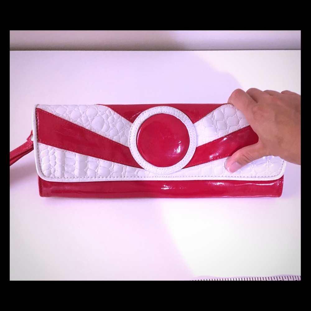 Bakers red & white oversized clutch w/wrist strap
